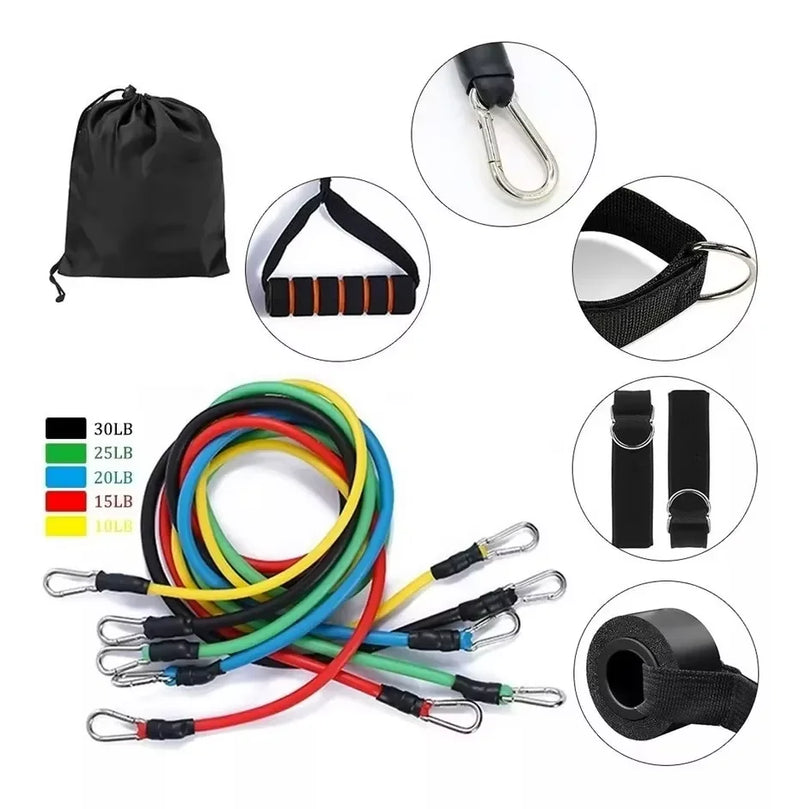 Kit com 11 Elásticos Extensores – Treinamento Funcional, Academia e Exercícios de Fortalecimento Muscular