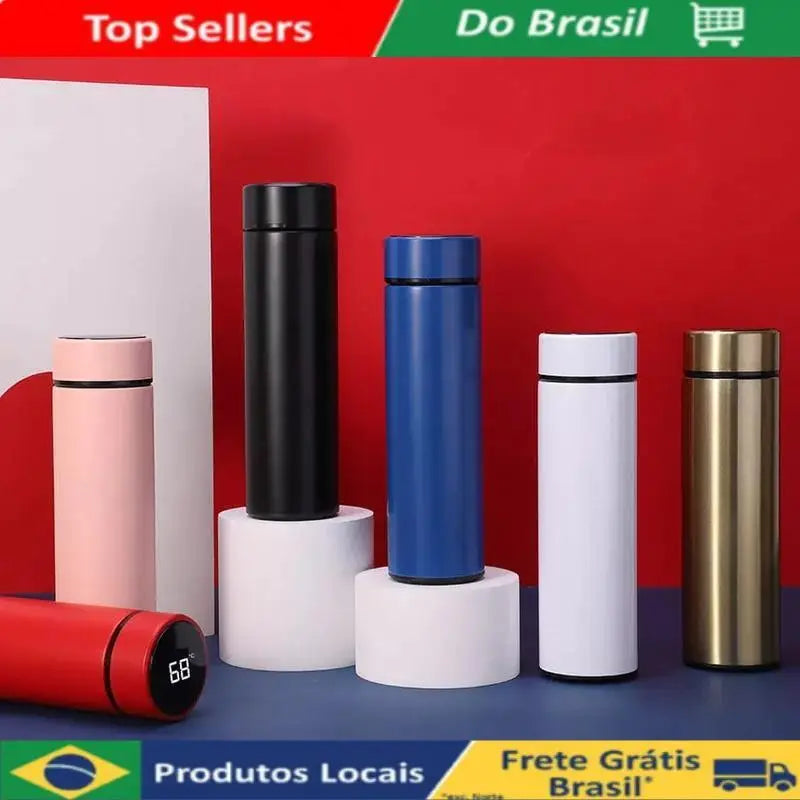 Garrafa Térmica de Aço Inoxidável com Termômetro Digital – 500ml com LED
