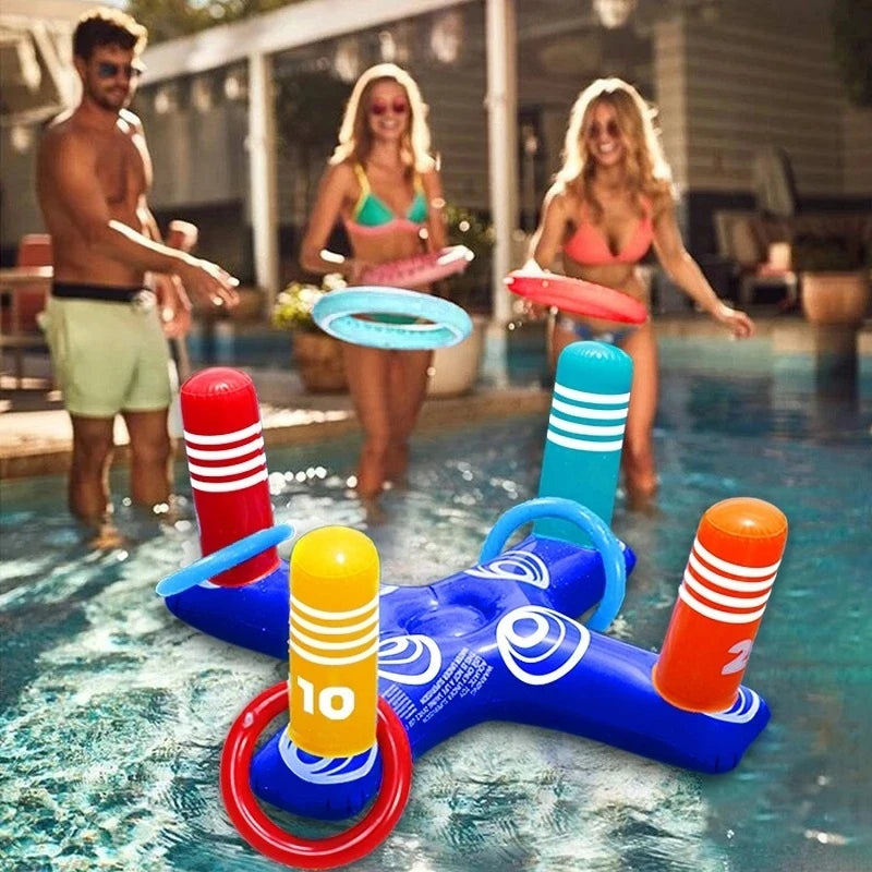Jogo Inflável de Arremesso para Piscina — Anéis Flutuantes para Diversão na Água