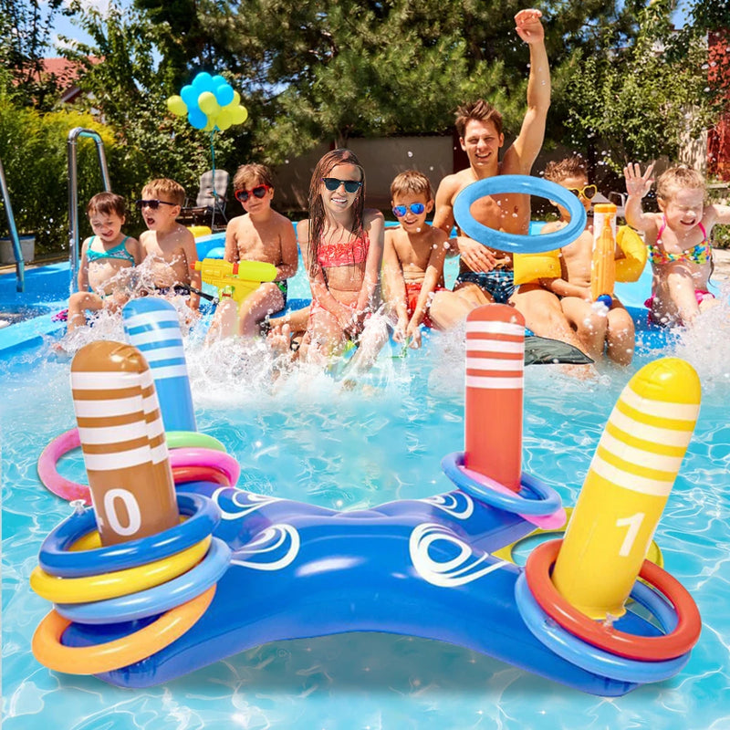Jogo Inflável de Arremesso para Piscina — Anéis Flutuantes para Diversão na Água