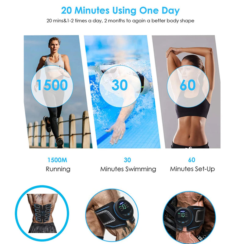 Eletroestimulador Muscular Abdominal EMS – Recarregável por USB