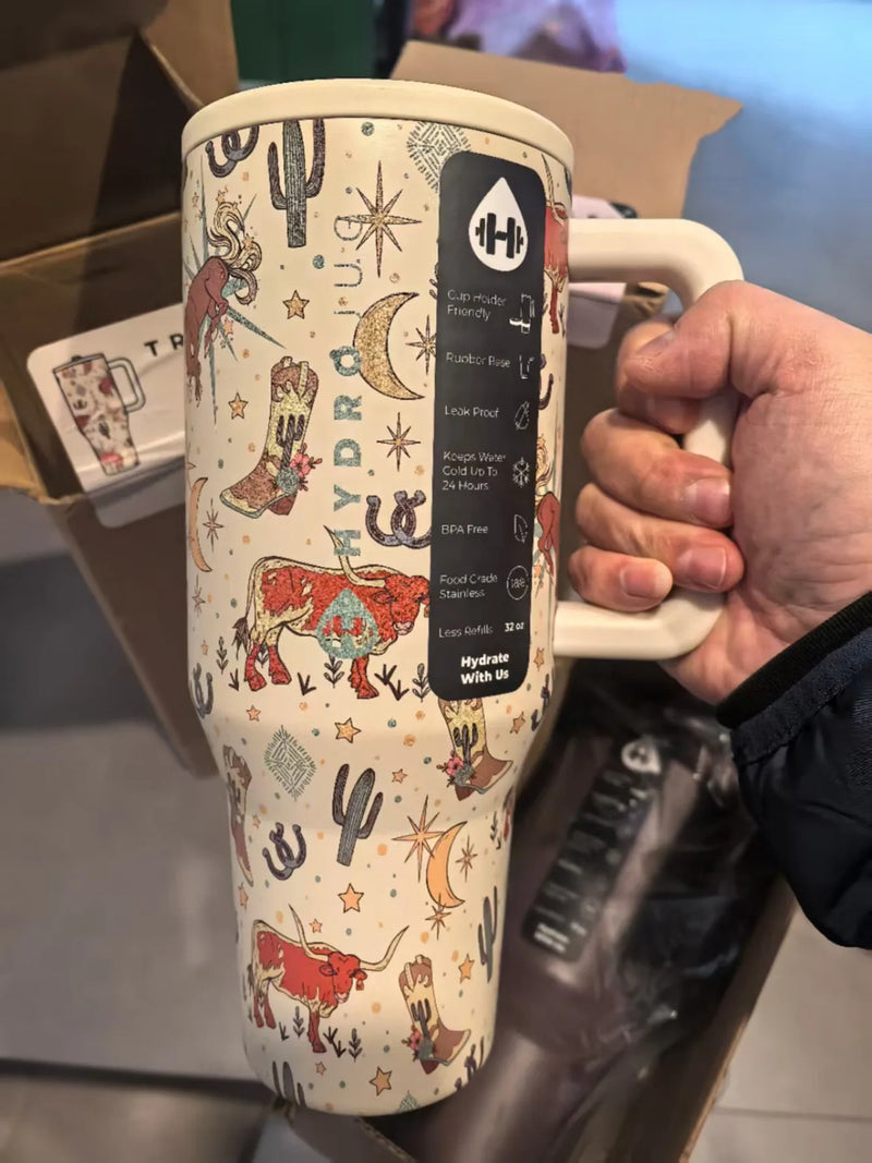 Copo Térmico HydroJug 32OZ/40OZ – Insulado a Vácuo em Aço Inox, Com Tampa e Canudo para Viagem