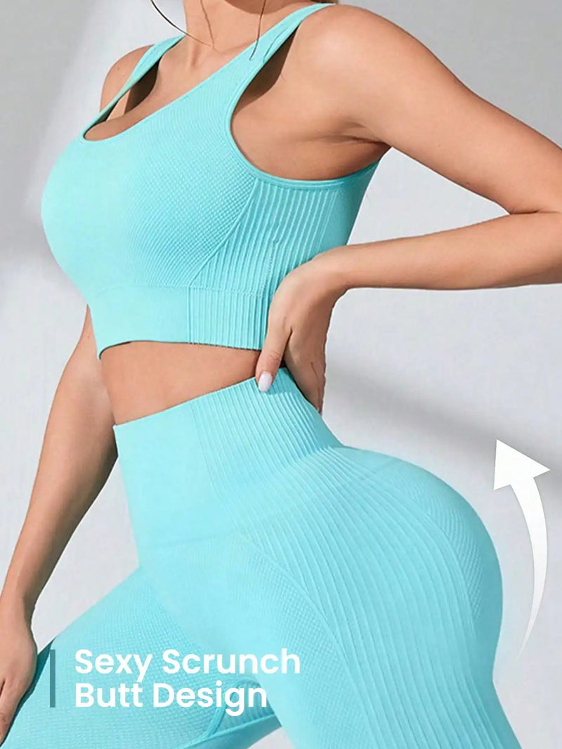 Conjunto Feminino de Treino 2 Peças – Legging Seamless e Sutiã Esportivo com Alças Cruzadas