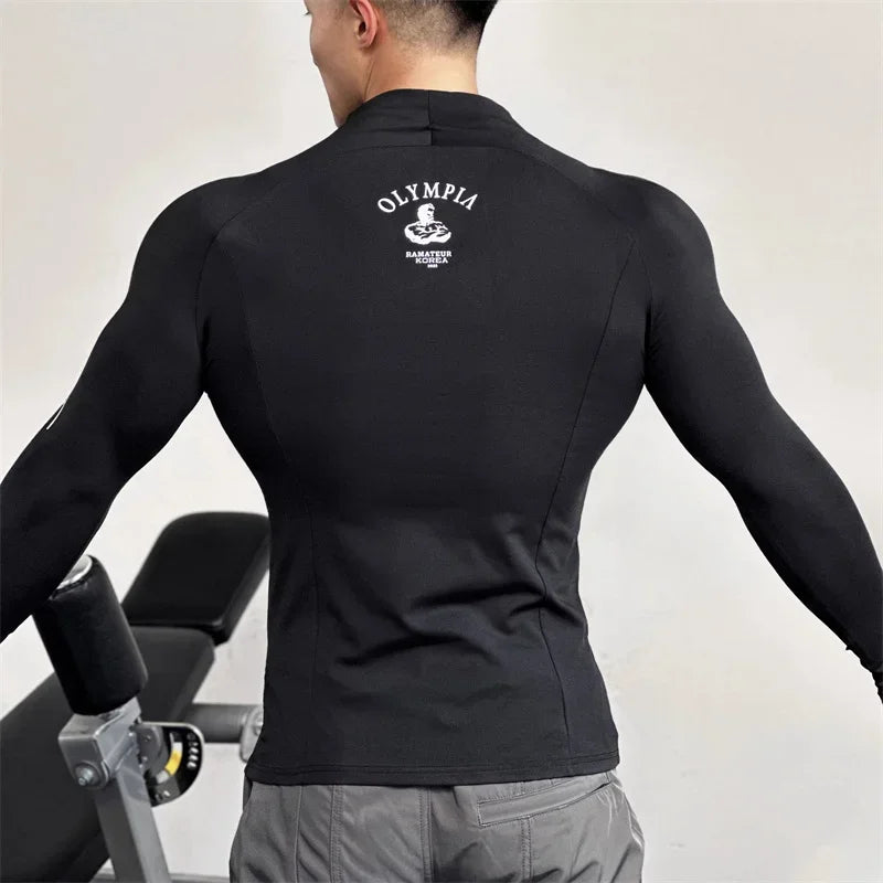 Camiseta Fitness Masculina KAIERKANG com Zíper – Manga Longa e Secagem Rápida