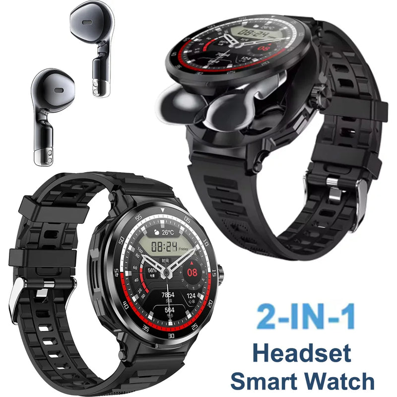 Smartwatch 2 em 1 com Fones de Ouvido – Monitoramento de Saúde e Chamadas Bluetooth