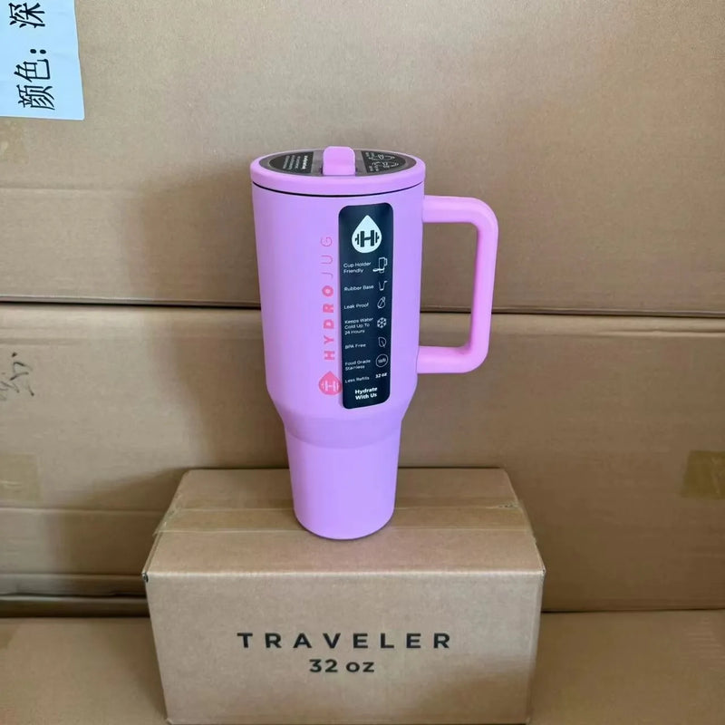Copo Térmico HydroJug 32OZ/40OZ – Insulado a Vácuo em Aço Inox, Com Tampa e Canudo para Viagem