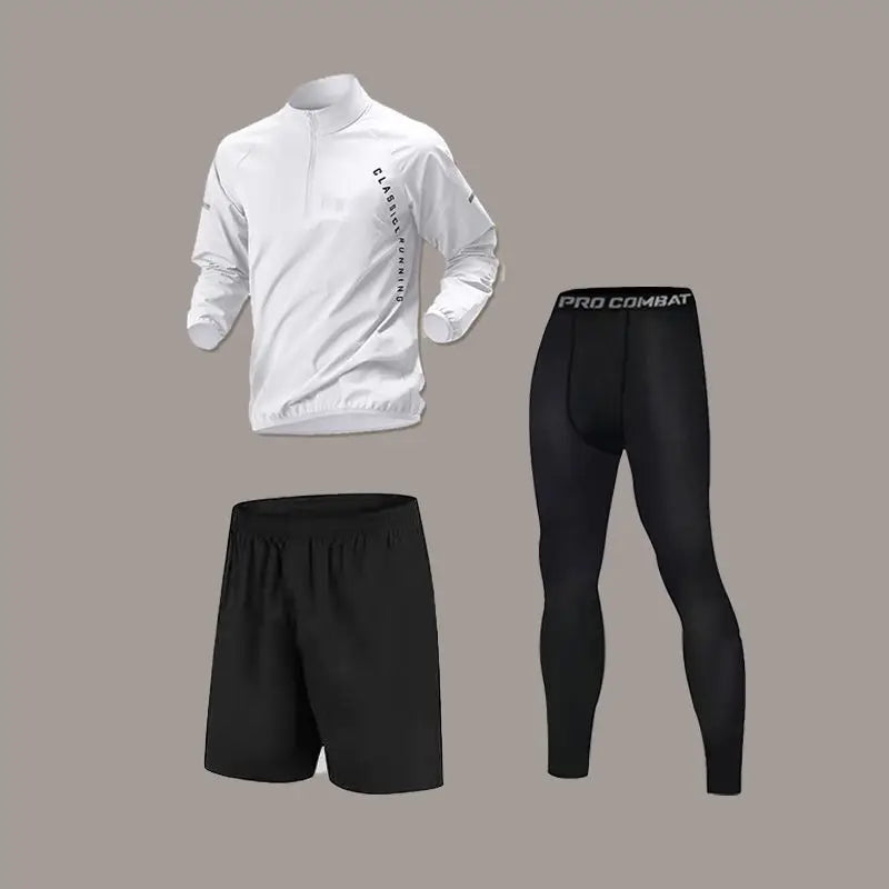 Conjunto Esportivo Masculino de Secagem Rápida – Manga Longa com Zíper