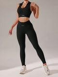 Conjunto Feminino Fitness Seamless 2 Peças – Top com Costas Estilo Nadador e Legging Levanta Bumbum