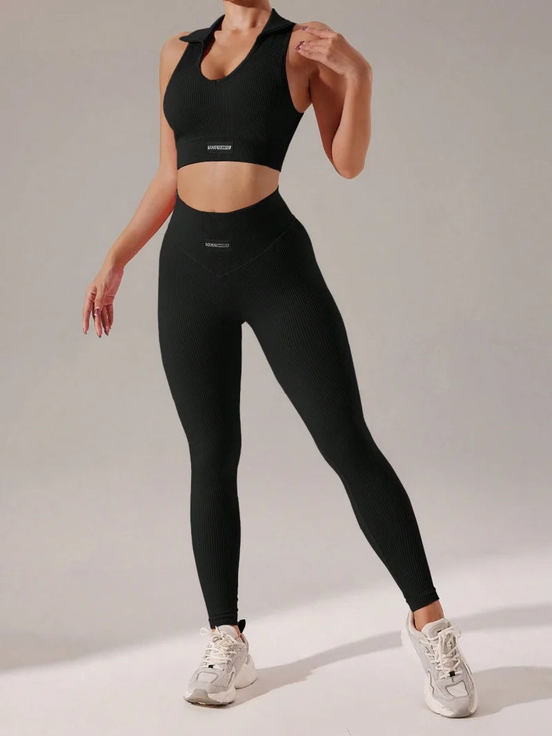 Conjunto Feminino Fitness Seamless 2 Peças – Top com Costas Estilo Nadador e Legging Levanta Bumbum