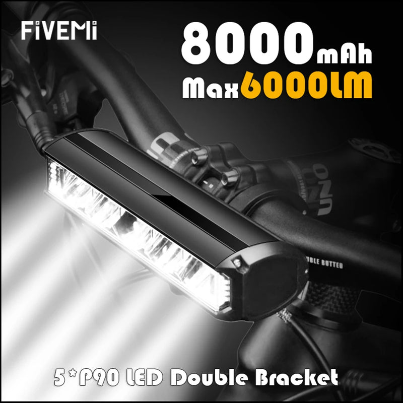 Farol de Bike Fivemi 5LEDs – Iluminação Extrema com 6000LM e Bateria de Longa Duração