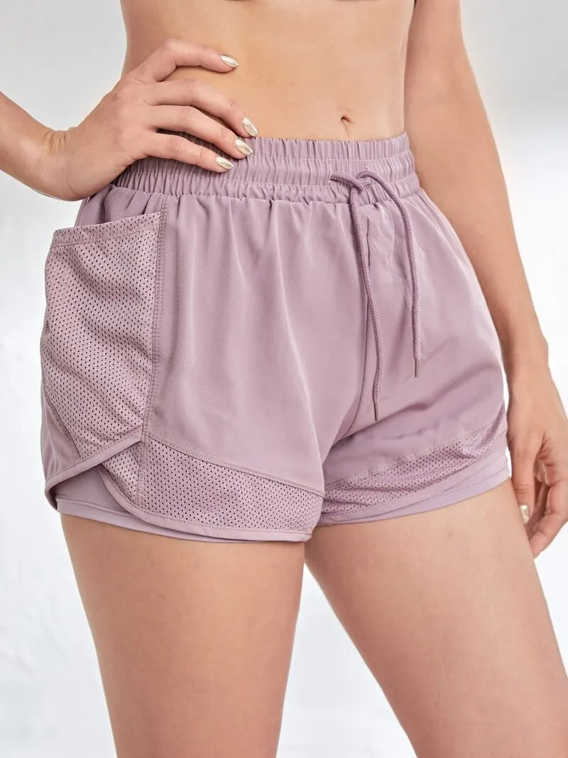 Shorts Esportivos Femininos com Cós Elástico e Bolsos – Estilo Fitness, Corrida e Treinos