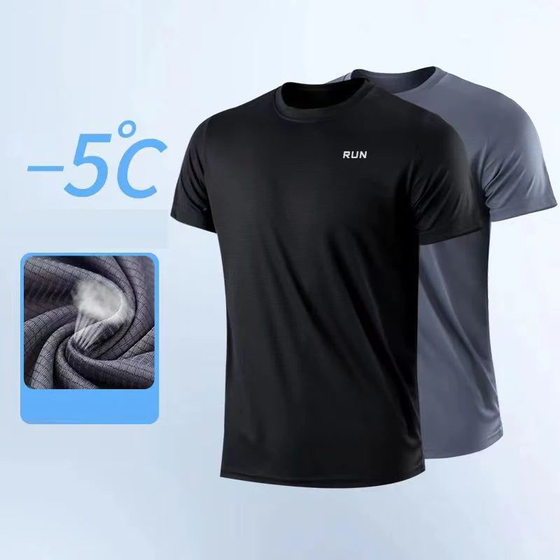 Camiseta Masculina de Manga Curta – Rápido Secagem, Anti-Suor, para Academia e Corrida