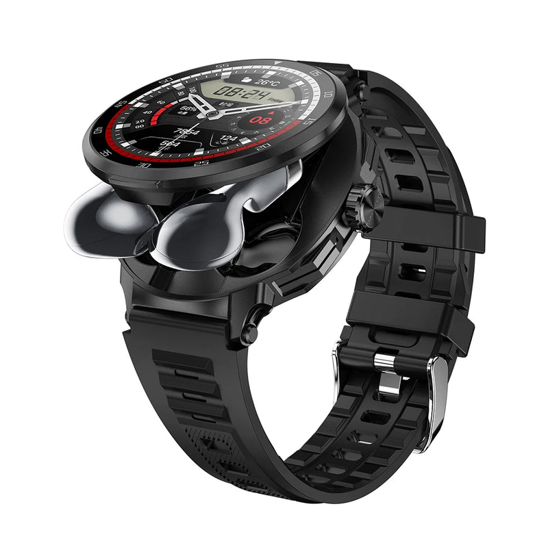 Smartwatch 2 em 1 com Fones de Ouvido – Monitoramento de Saúde e Chamadas Bluetooth