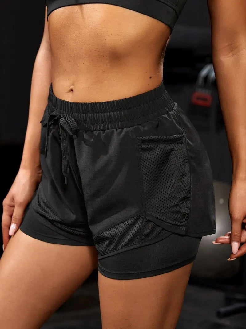 Shorts Esportivos Femininos com Cós Elástico e Bolsos – Estilo Fitness, Corrida e Treinos