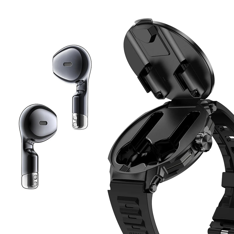 Smartwatch 2 em 1 com Fones de Ouvido – Monitoramento de Saúde e Chamadas Bluetooth