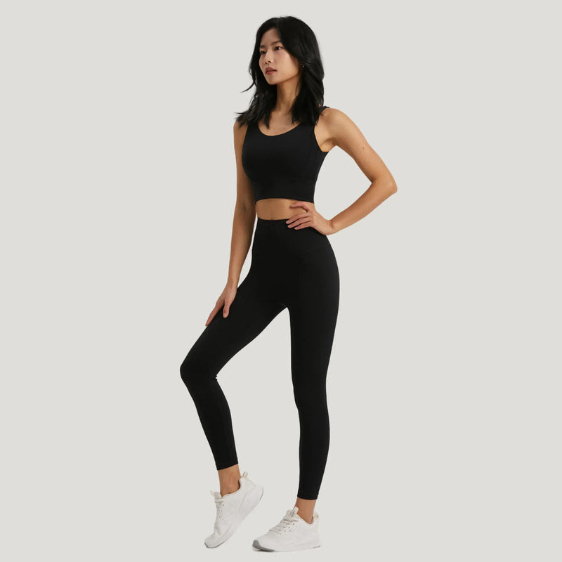 Conjunto de Yoga Seamless Feminino – Top com Sutiã Semi-Fixo e Legging com Bolso, Conforto e Estilo para Seus Treinos