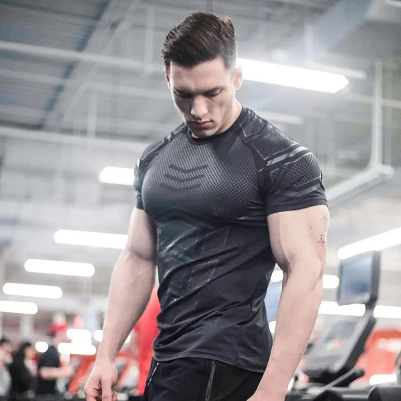 Camiseta Masculina Esportiva – Treino, Compressão, Secagem Rápida, Manga Curta, Fitness e Musculação