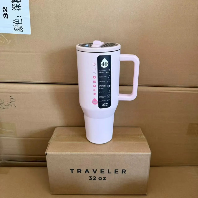 Copo Térmico HydroJug 32OZ/40OZ – Insulado a Vácuo em Aço Inox, Com Tampa e Canudo para Viagem