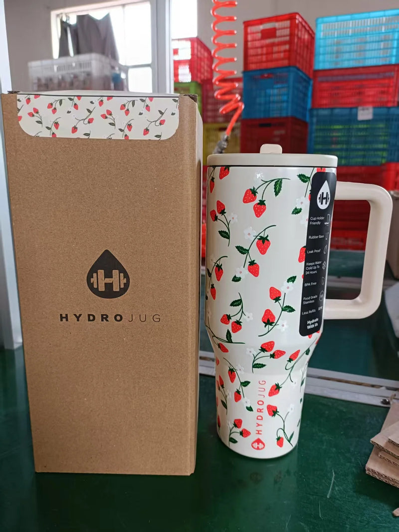 Copo Térmico HydroJug 32OZ/40OZ – Insulado a Vácuo em Aço Inox, Com Tampa e Canudo para Viagem