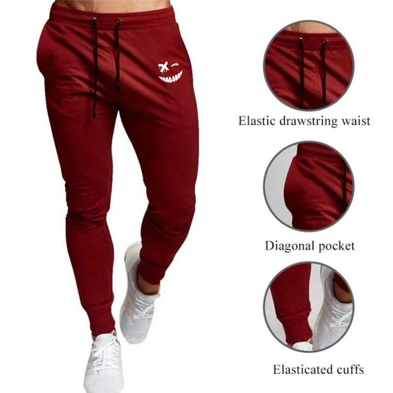 Calças de Corrida Masculinas com Estampa Smiley Face Anime