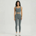 Conjunto de Yoga Seamless Feminino – Top com Sutiã Semi-Fixo e Legging com Bolso, Conforto e Estilo para Seus Treinos