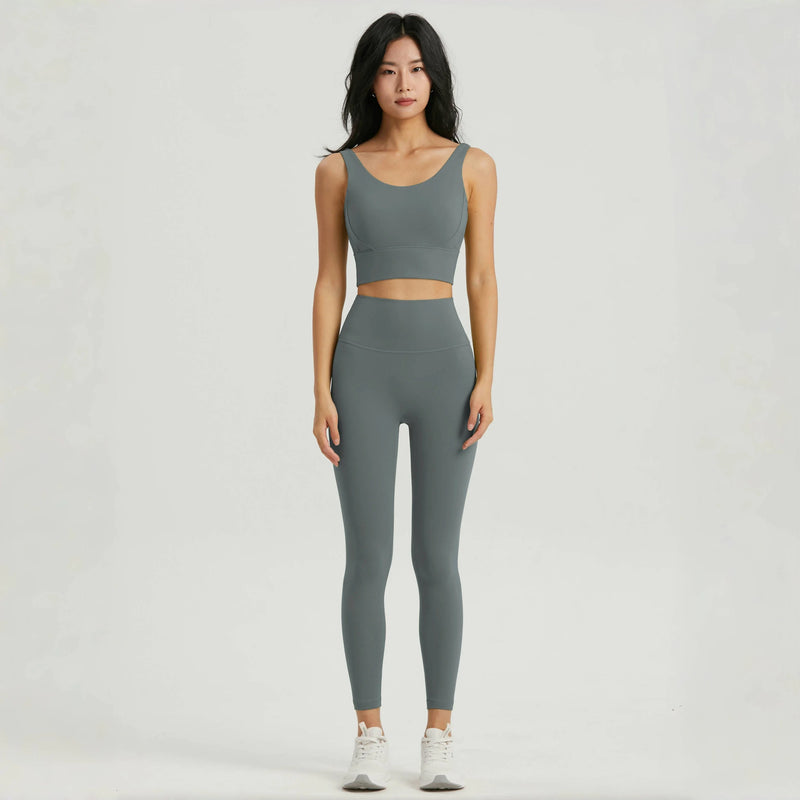 Conjunto de Yoga Seamless Feminino – Top com Sutiã Semi-Fixo e Legging com Bolso, Conforto e Estilo para Seus Treinos