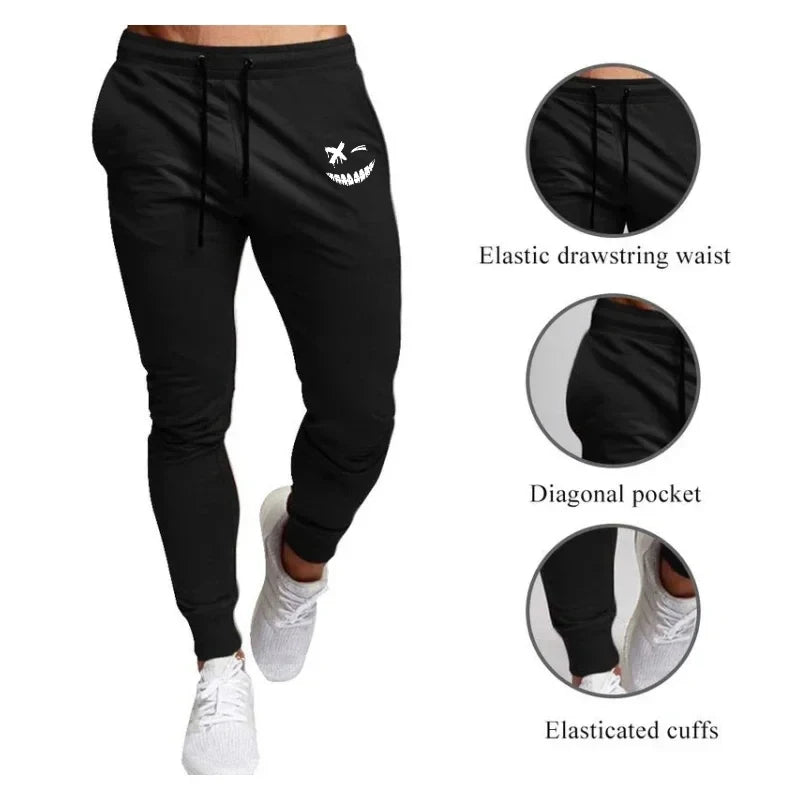 Calças de Corrida Masculinas com Estampa Smiley Face Anime