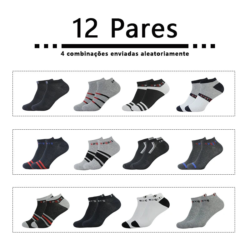 Kit com 12 Pares de Meias Curtas Masculinas – Conforto, Leveza e Estilo no Dia a Dia