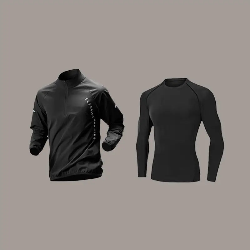 Conjunto Esportivo Masculino de Secagem Rápida – Manga Longa com Zíper