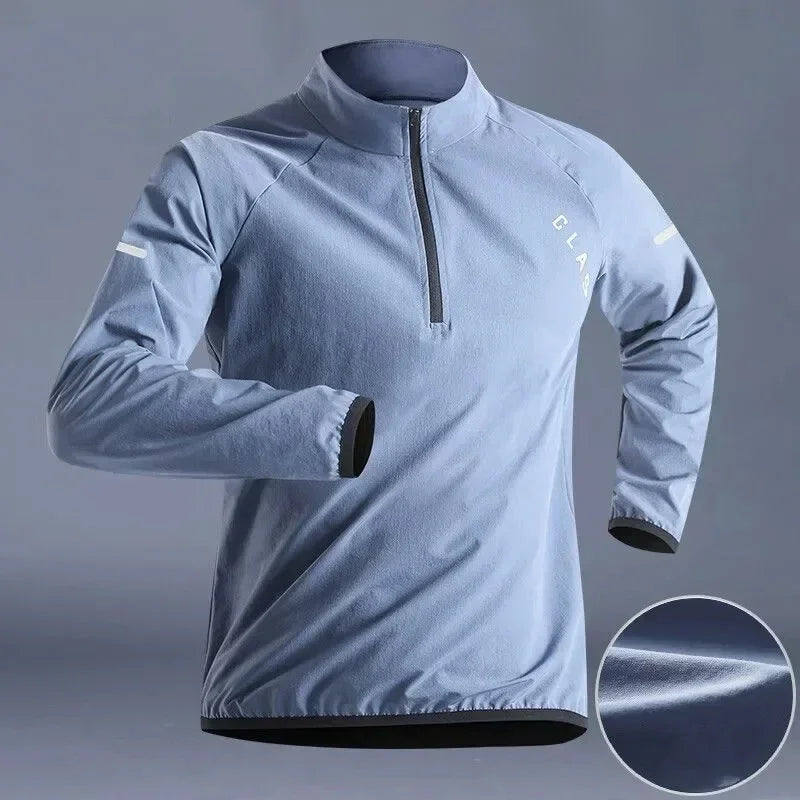 Camiseta Esportiva Masculina Kizarco – Manga Longa com Zíper e Gola Alta | Respirável e de Secagem Rápida