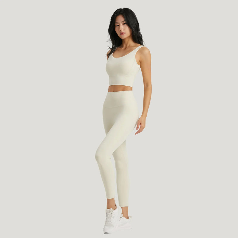 Conjunto de Yoga Seamless Feminino – Top com Sutiã Semi-Fixo e Legging com Bolso, Conforto e Estilo para Seus Treinos