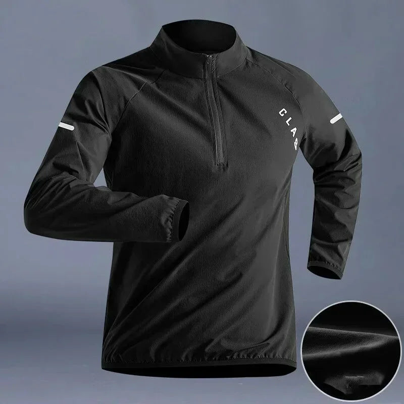 Camiseta Esportiva Masculina Kizarco – Manga Longa com Zíper e Gola Alta | Respirável e de Secagem Rápida