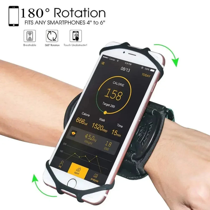 Suporte de Celular para Pulso 180° Giratório – Pulseira Esportiva Universal para Corrida, Ciclismo e Caminhadas