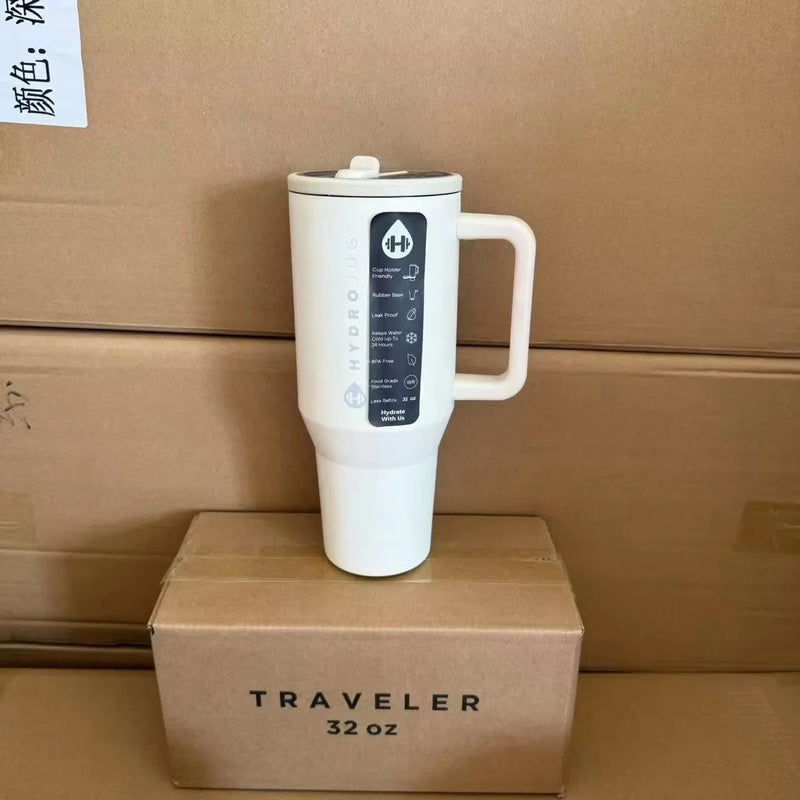 Copo Térmico HydroJug 32OZ/40OZ – Insulado a Vácuo em Aço Inox, Com Tampa e Canudo para Viagem