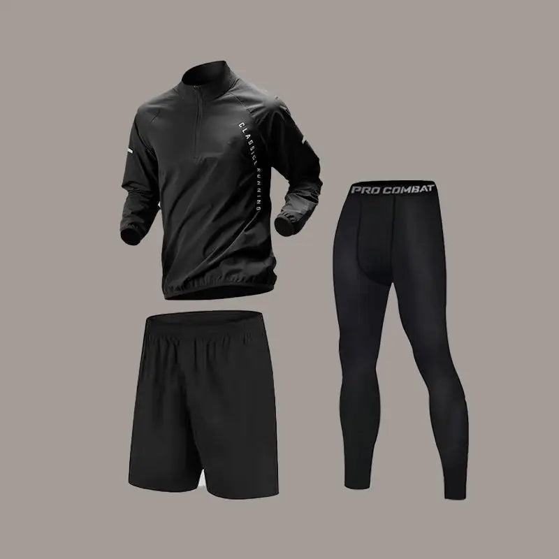 Conjunto Esportivo Masculino de Secagem Rápida – Manga Longa com Zíper