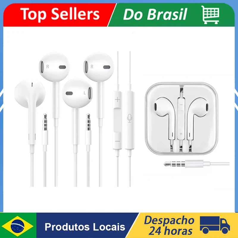 Fones de Ouvido In-Ear 3.5mm com Microfone – Controle de Música e Chamadas, Compatível com Tablets e PCs