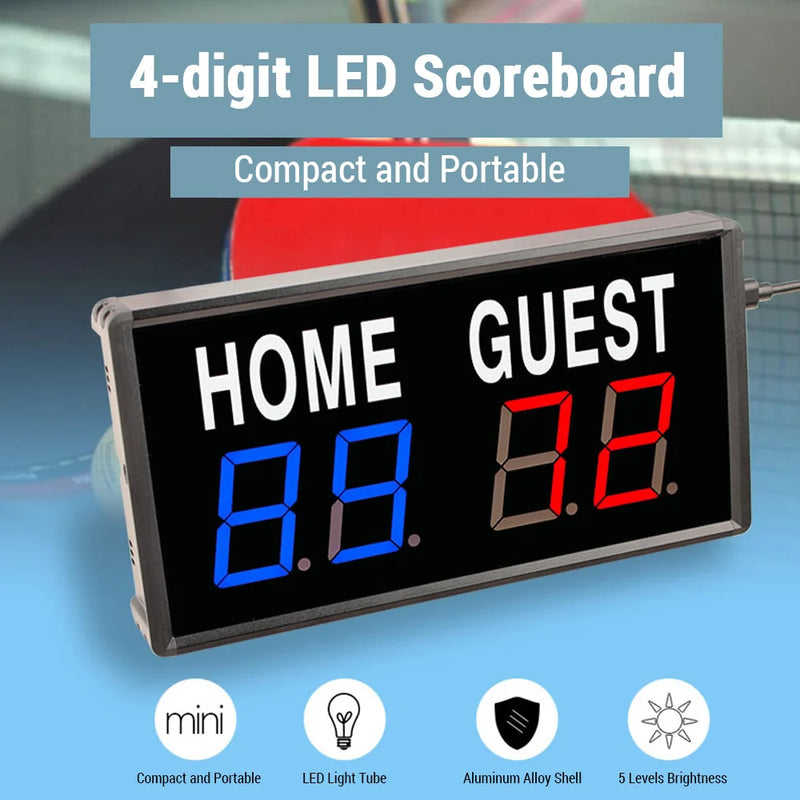 Placar Eletrônico LED 4 Dígitos com Controle Remoto – Ideal para Basquete, Tênis de Mesa, Vôlei e Mais