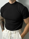 Camiseta Masculina de Algodão com Gola Alta – T-shirt Estilo Esportivo para Primavera e Verão