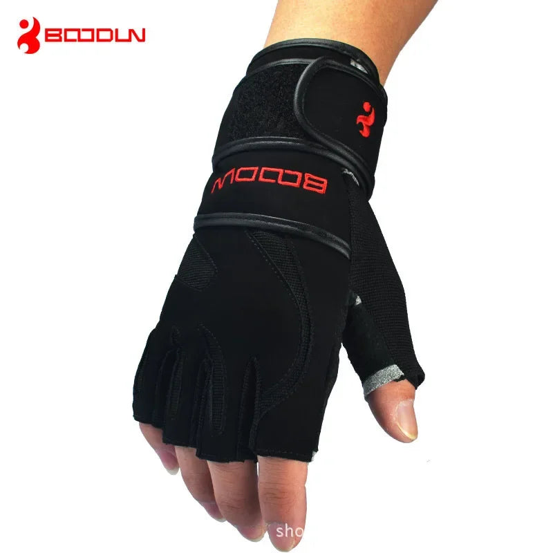 Luvas de Academia BOODUN – Meio Dedo, Antiderrapante, com Suporte para Pulso