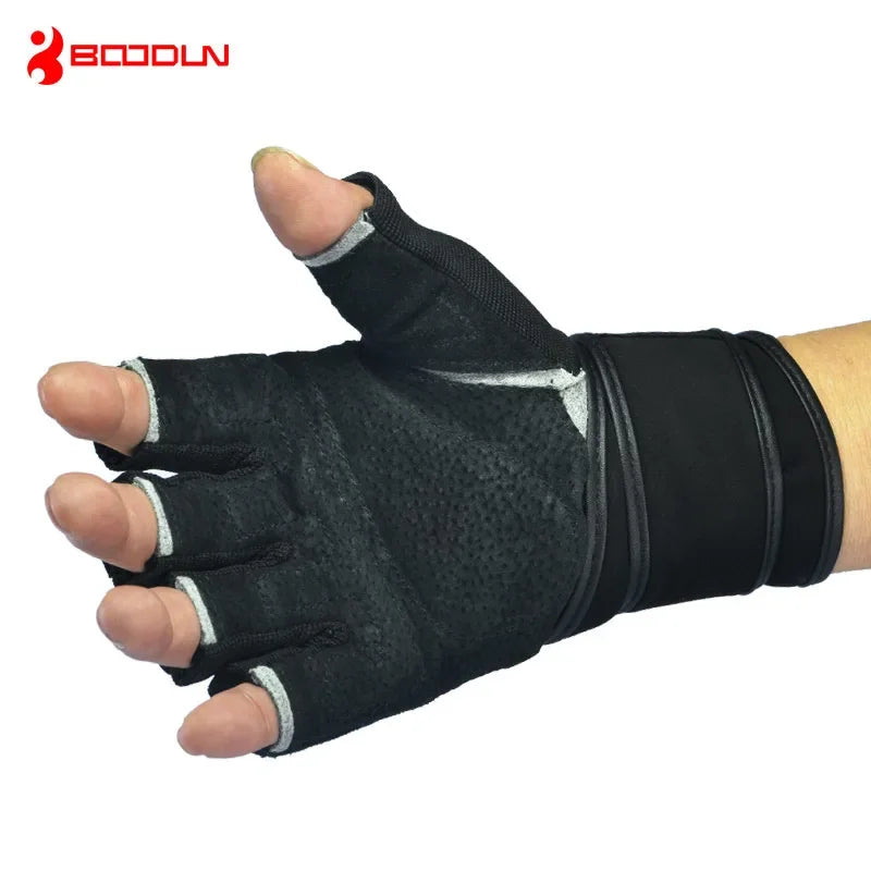 Luvas de Academia BOODUN – Meio Dedo, Antiderrapante, com Suporte para Pulso