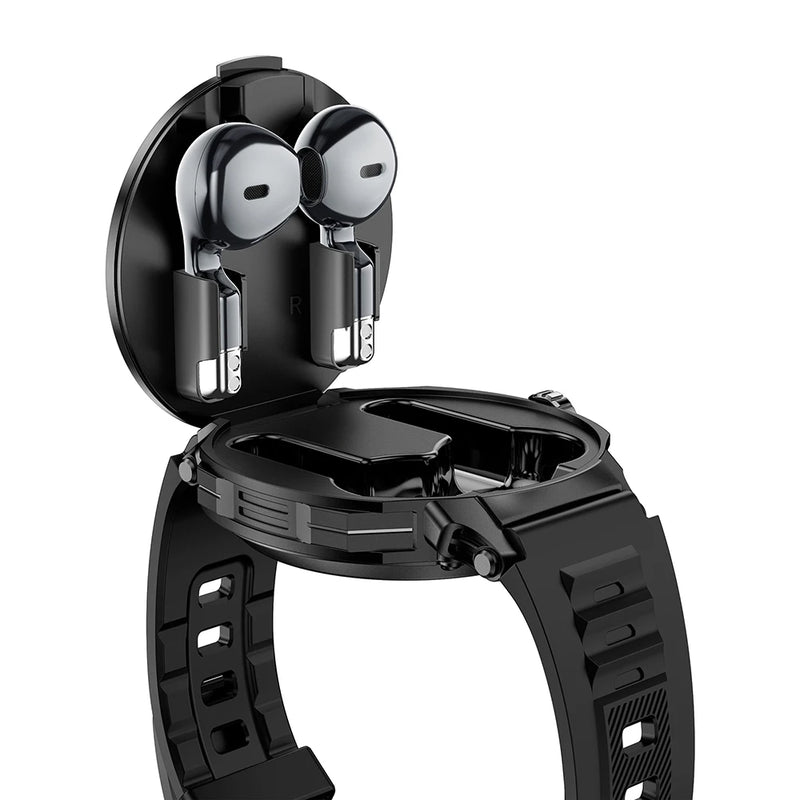 Smartwatch 2 em 1 com Fones de Ouvido – Monitoramento de Saúde e Chamadas Bluetooth