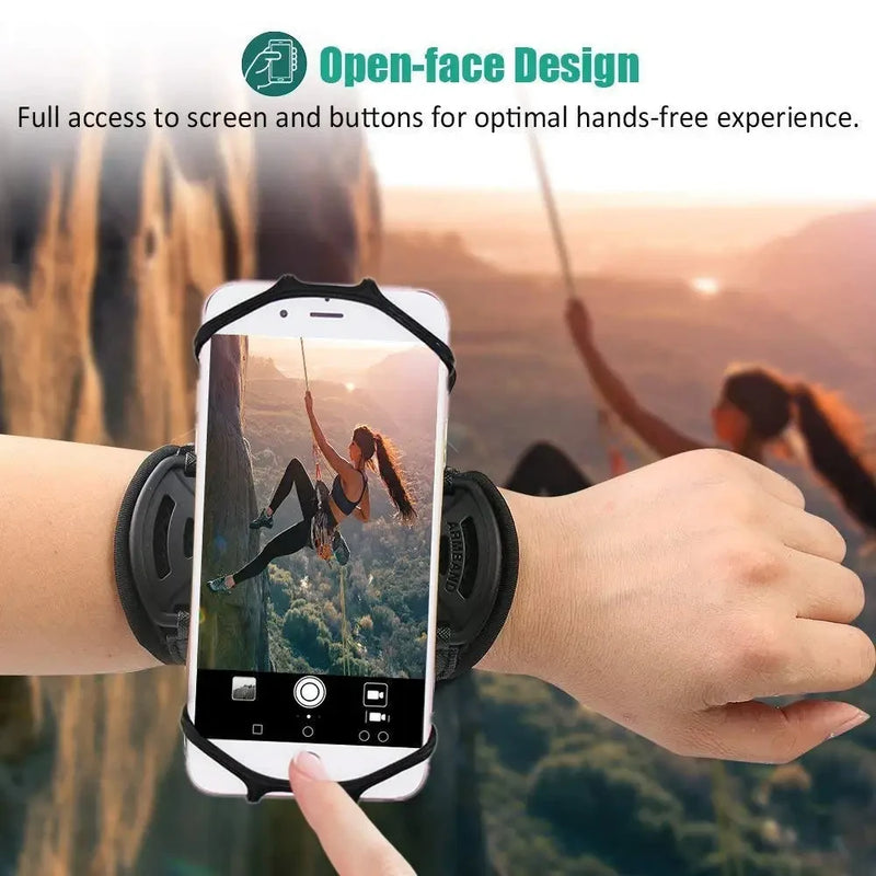 Suporte de Celular para Pulso 180° Giratório – Pulseira Esportiva Universal para Corrida, Ciclismo e Caminhadas