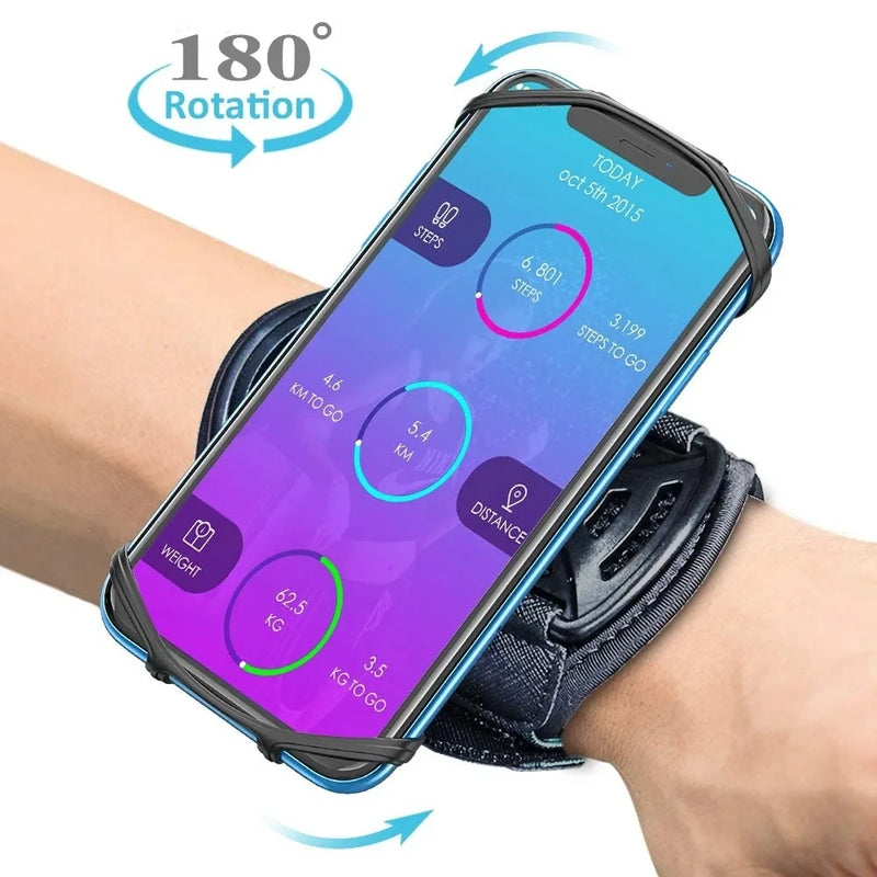 Suporte de Celular para Pulso 180° Giratório – Pulseira Esportiva Universal para Corrida, Ciclismo e Caminhadas